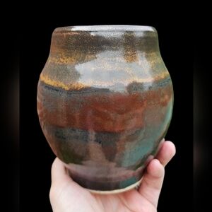Handmade studio pottery vase copper Medium stoneware signed art